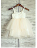 Ivory Cotton Champagne Tulle Cupcake Flower Girl Dress